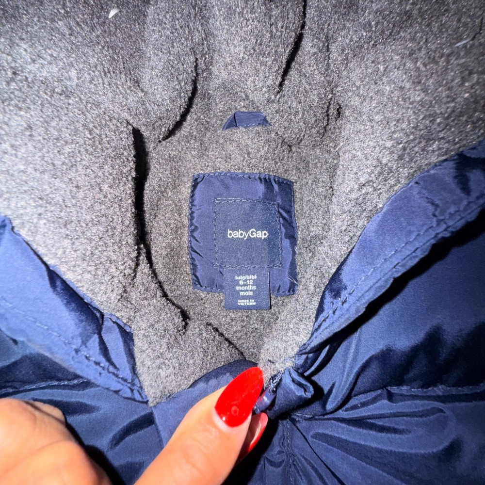 Baby Gap Puffer Bunting 6-12M Navy Blue Down Filled Fleece Lined Snowsuit Winter - Picture 3 of 4